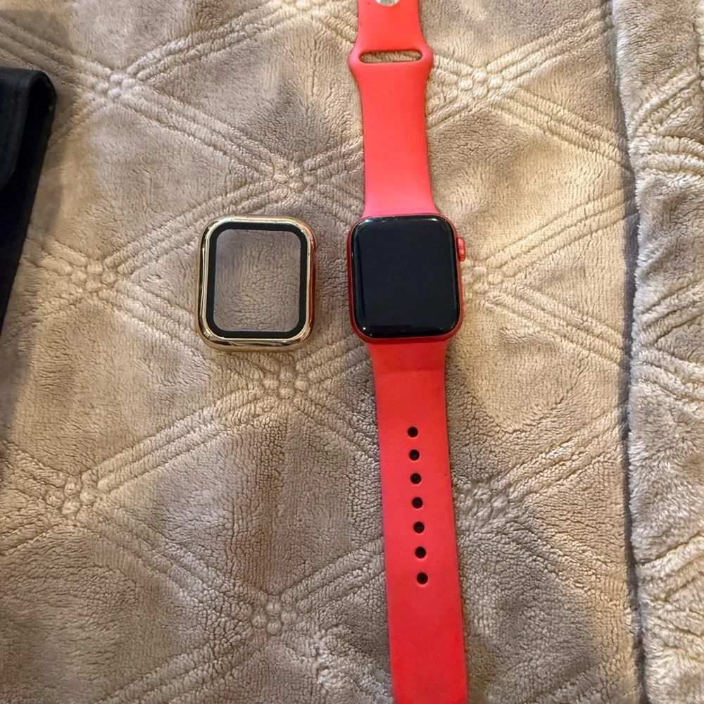 Apple Smartwatch Red Aliminun Case Red with Red Sport Band 44mm free case